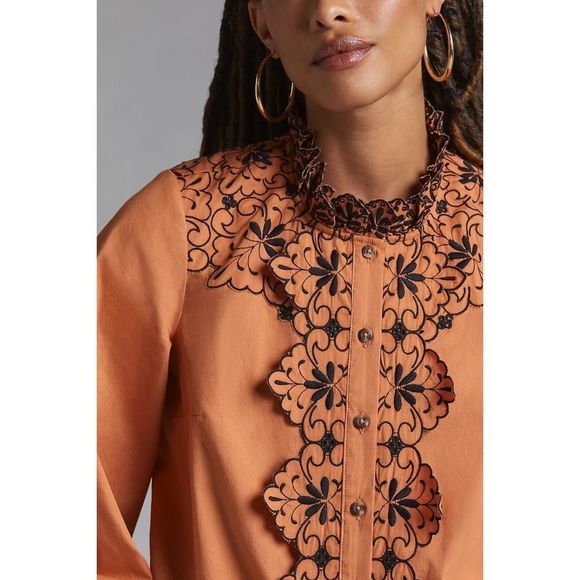 Anthropologie Scalloped Embroidered Buttondown NWT Size 10 - Picture 3 of 9